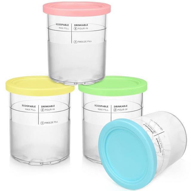 FIRJOY 24 oz. Containers | Extra Replacement Pints and Lids for Ninja Creami Deluxe - Compatible with NC501, NC500 Series (4 Pack - Blue, Pink, Green, Yellow)
