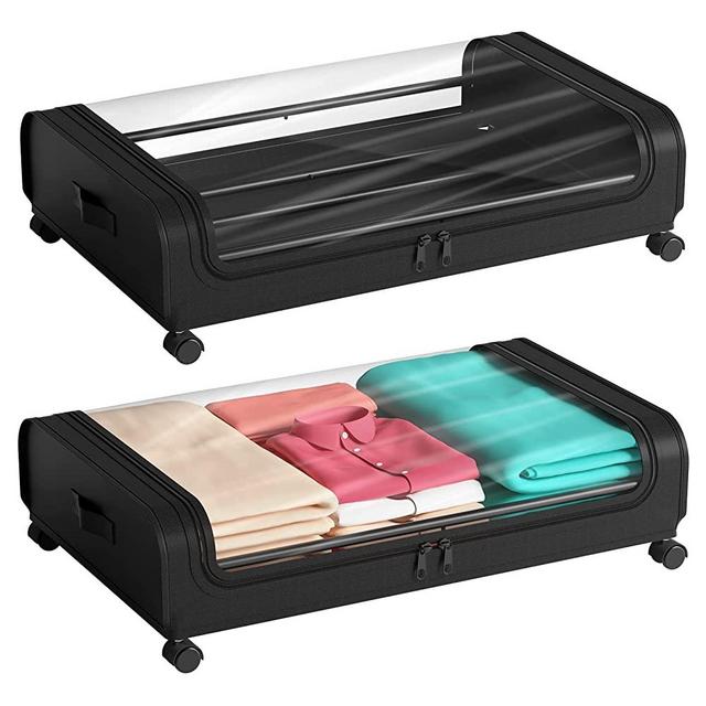 Under Bed Storage with Wheels, Under Bed Storage Containers, 2 Pack Under Bed Shoe Storage Organizer, Rolling Under Bed Storage Metal Drawer, Organization and Storage for Clothes,Toys, Blankets,Books