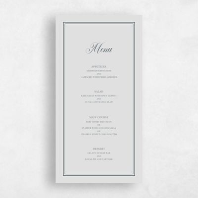 Gray, Grey Wedding Menu - Stauffer