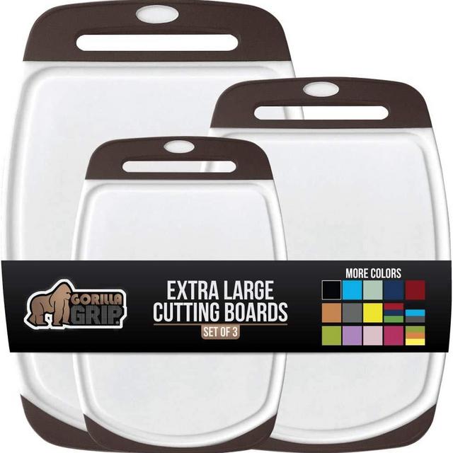 Gorilla Grip Oversized Cutting Board, 3 Piece, Easy Grip Handle, Juice Grooves, Non-Slip, Extra Large Thick Chopping Boards, Dishwasher Safe, Non Porous, Kitchen, Professional Serving, Set of 3 Coffee