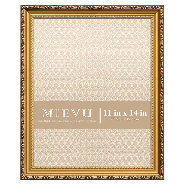 MIEVU 11×14 Picture Frame - Gold Picture Frames for Wall Hanging And Tabletop Display, Vintage Ornate Photo Framec,Gold Frames