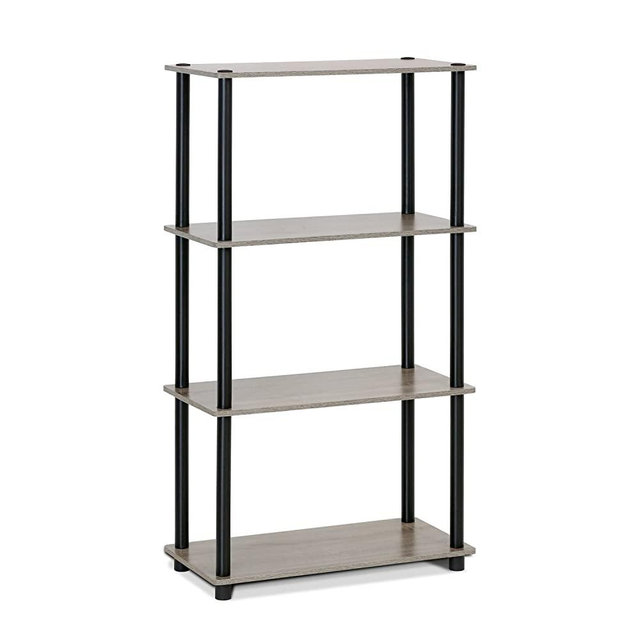 Furinno (99557GYW/BK) Turn-N-Tube 4-Tier Multipurpose Shelf Display Rack - French Oak Grey/Black