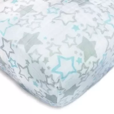 SwaddleDesigns® Starshine Muslin Fitted Crib Sheet in Sterling