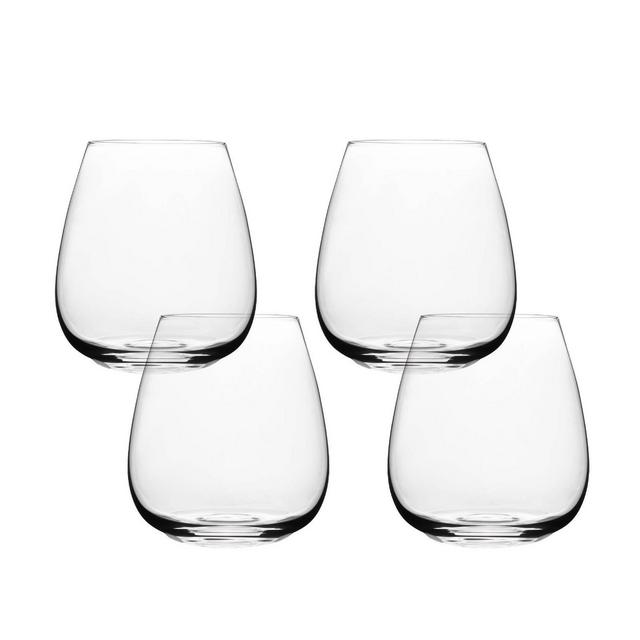over&back Set of 4 16oz Traditional Classic Stemless Mouth-Blown Glasses Clear: Dishwasher-Safe, BPA-Free, Lead-Free