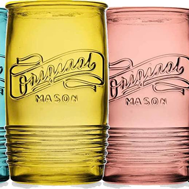 Set Of 4 Original Mason 20oz. Highball Collins Glasses By Glasses Assorted Colored Drinking Glasses For Juice Smoothies Cocktails Fine Beverage Glass Cups