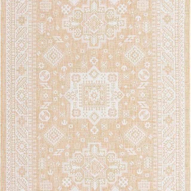 Rugs.com Outdoor Aztec Collection Rug – 7' x 10' Natural Flatweave Rug Perfect for Living Rooms, Large Dining Rooms, Open Floorplans