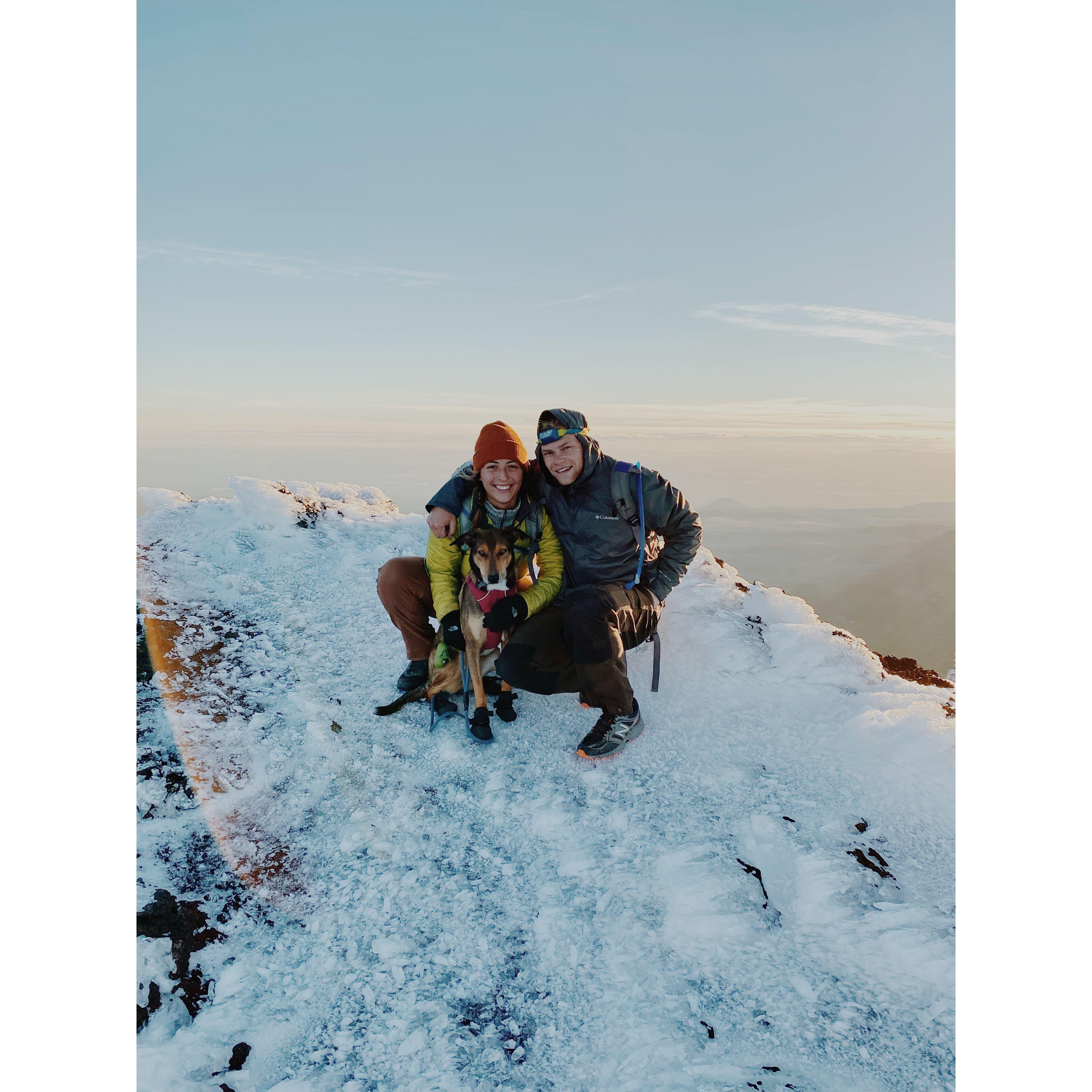 September 2020 - Sunrise summit of South Sister. Crazy experience summiting our first OR volcano. Shasta even came along!