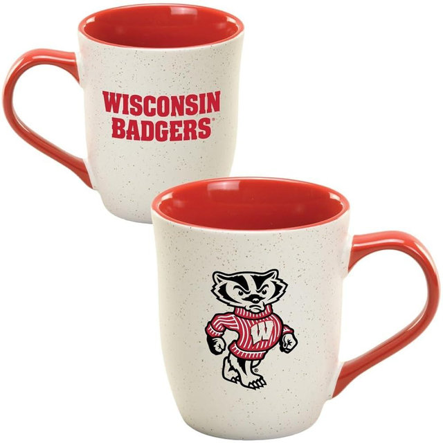 RFSJ Wisconsin Badgers Ceramic 16oz Granite Mug – Official Team Logo Coffee Cup with Colored Interior and Handle – Handwash Recommended – Individually Boxed