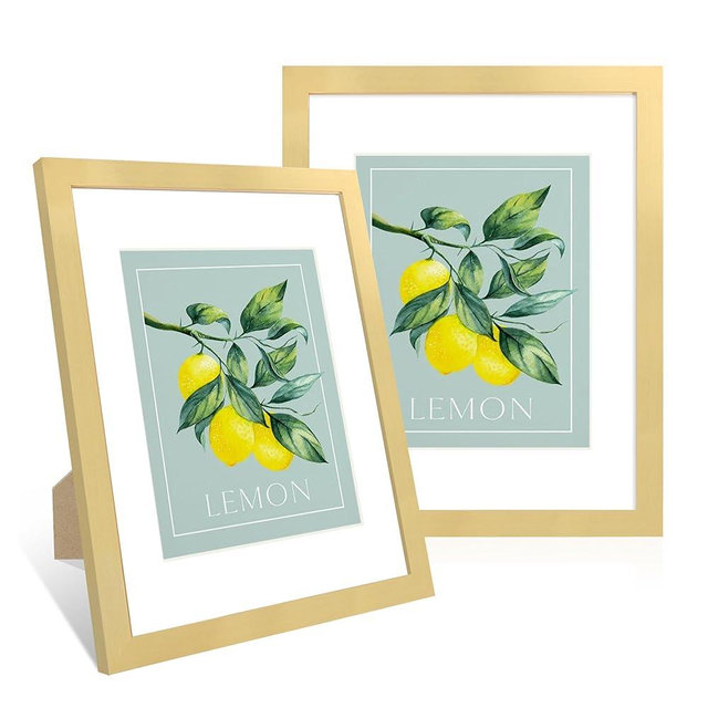 ccdcc 11x14 Picture Frame Set of 2, 11 x 14 Wood Photo Frames with Mat for 8x10, Wooden Frame with Real Glass Cover for Wall and Tabletop Display,Gold