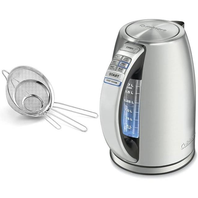 Cuisinart Mesh Strainers, 3 Pack Set, CTG-00-3MS Silver & 1.7-Liter Stainless Steel Cordless Electric Kettle with 6 Preset Temperatures