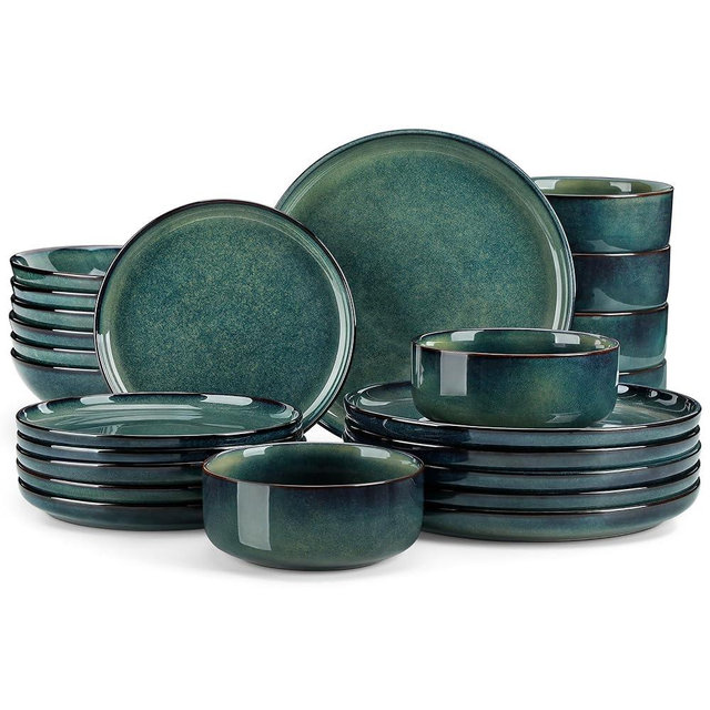 vancasso Starry Plates and Bowls Sets for 6, 24 Pieces Dinnerware Sets, Green Reactive Glaze Dishes Sets for Kitchen, Scratch Resistant Stoneware Dishes Set, Dishwasher and Microwave Safe