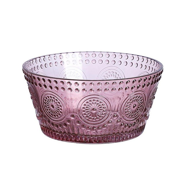 WAIT FLY Vintage Embossed Sunflower Glass Bowl Salad Bowl Serving Bowl for Dessert Snack Candy -Purple-4.5 Inch