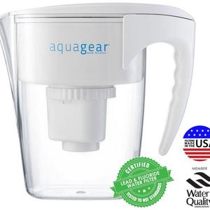 Aquagear Water Filter Pitcher - Fluoride, Lead, Chloramine, Chromium-6 Filter - BPA-Free, Clear