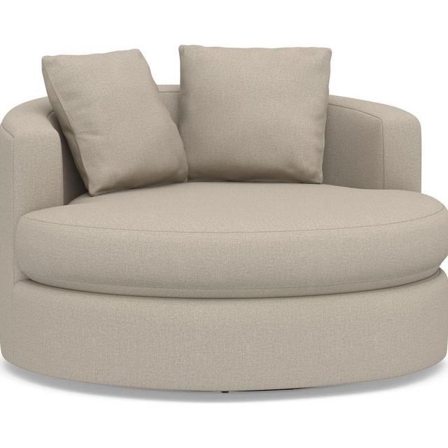Balboa Upholstered Grand Swivel Armchair, PLY CSH, Performance Brushed Basketweave Sand
