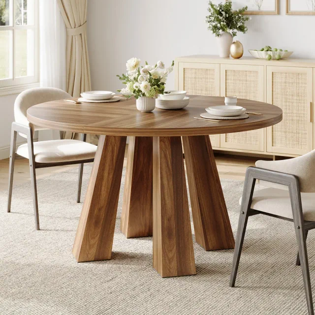 Round Dining Table for 4-6 People, 47 Inches Dining Room Table with Wooden Pedestal Base, Kitchen & Dining Room Tables, Circle Kitchen Tables