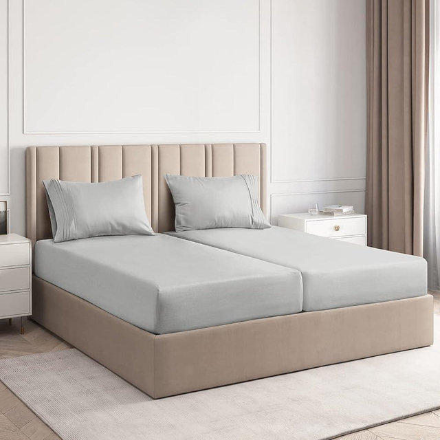 Split King Size 5 Piece Sheet Set - Comfy Breathable & Cooling Sheets - Hotel Luxury Bed Sheets for Women & Men - Deep Pockets, Easy-Fit, Soft & Wrinkle Free Sheets - French Grey Oeko-Tex Bed Sheets