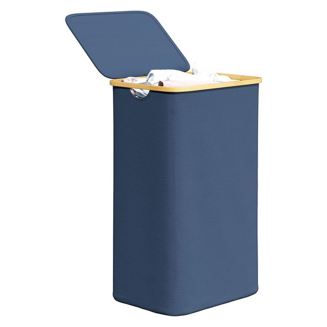 110 L Laundry Hamper with Lid,features Bamboo Handle,Blue