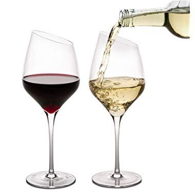 Crystal Wine Glasses set of 4 Slant Rim Great for Red and White Wine by Craftware