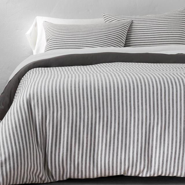 King Heavyweight Linen Blend Stripe Duvet & Sham Set Dark Gray - Casaluna™