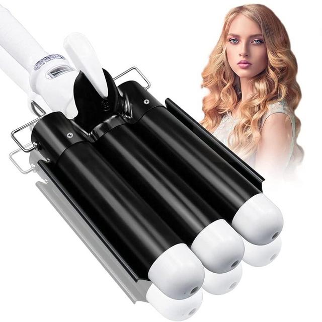 1.25 inch Three Barrel Curling Iron: Aleath Large 3 Barrel Hair Crimper with LCD Display - Dual Voltage Hair Waver Jumbo