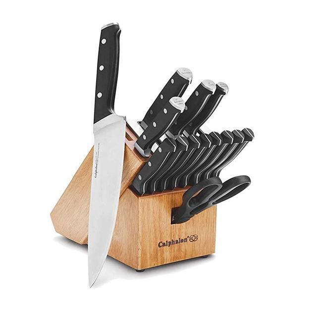 Calphalon Classic Antimicrobial Self-Sharpening 15-Piece Cutlery Set, Knife Set with SharpIN Self-Sharpening Knife Block and SilverShield Antimicrobial Knife Handles