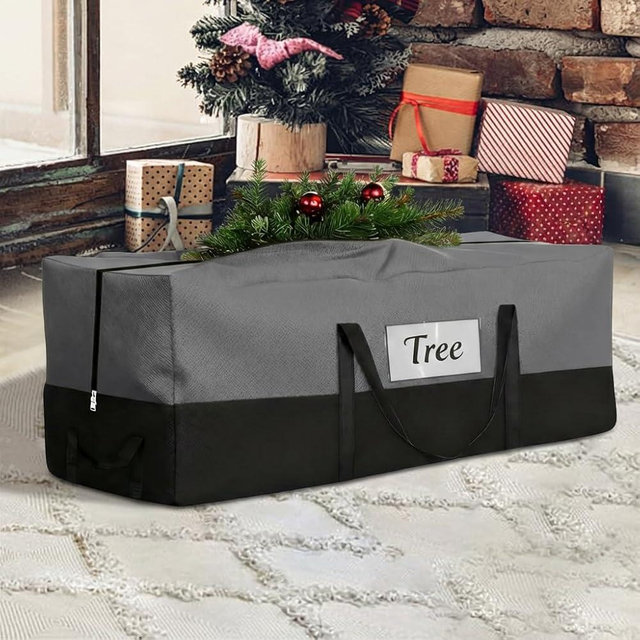 Christmas Tree Storage Bag, Fits Up 8 Ft Tall Artificial Trees-Heavy Duty Holiday Storage Box with Durable Reinforced Handles & Zipper & Transparent Pocket- 600D Oxford Tree Storage Container, Gray