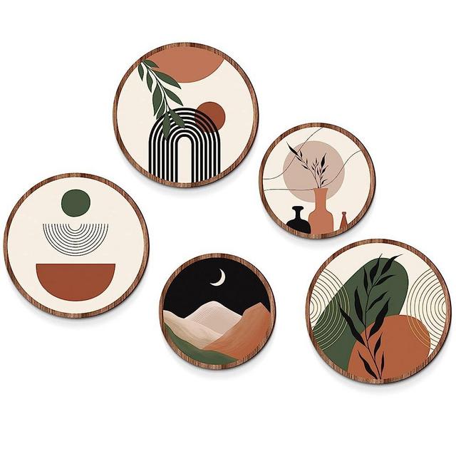 Geetery 5 Pcs Minimalist Boho Wall Art Boho Wall Decor Rustic Mid Century Modern Decor Farmhouse Leaf Sun Moon Line Gallery Abstract Art Bohemian Wall Hanging Decor for Bathroom Living Room Bedroom