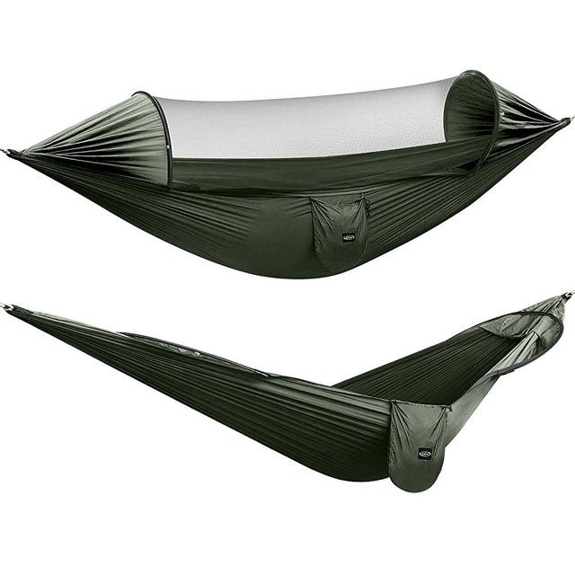 G4Free Large Camping Hammock with Mosquito Net 2 Person Pop-up Parachute Lightweight Hanging Hammocks Tree Straps Swing Hammock Bed for Outdoor Backpacking Backyard Hiking