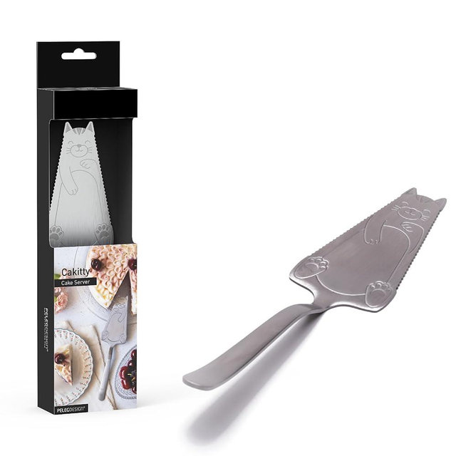 PELEG Design Cakitty Stainless Steel Cat-Shaped Cake Knife and Pie Server – Cake Cutting Knife with Serrated Edges, Dishwasher Safe - Ideal Gift Idea