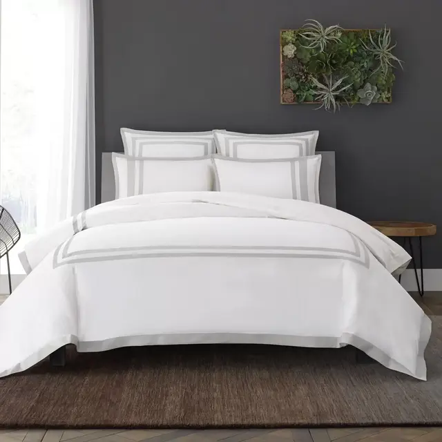 Wamsutta® Hotel Border MICRO COTTON® King Duvet Cover Set in White/Silver