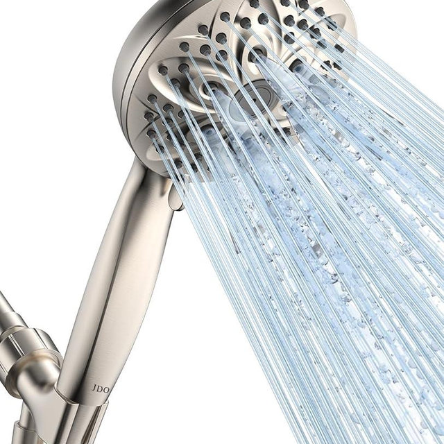 JDO Shower Head with Handheld, High Pressure Handheld Shower Head 6 Settings, Detachable Set with Stainless Steel Hose and Shower Bracket (Brushed Nickel)