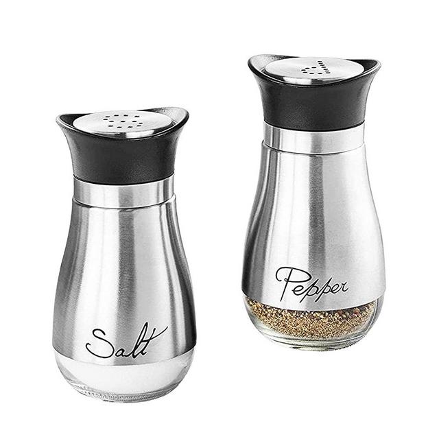 Salt and Pepper Shakers Set,4 oz Glass Bottom Salt Pepper Shaker with Stainless Steel Lid for Kitchen Cooking Table, RV, Camp,BBQ Refillable Design (Sliver)
