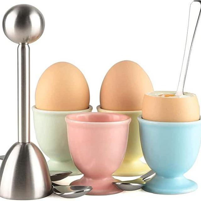 Ceramic Egg Cup & Egg Cracker Set for Soft Boiled Eggs