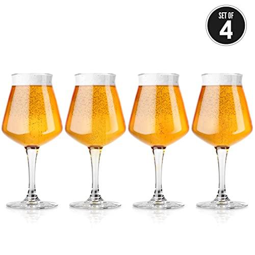 Nucleated Teku 3.0 Beer Glass by Rastal - Nucleation Pint Glasses for Better Head Retention, Aroma and Flavor - 14.2 oz Craft Beer Glass for Enhanced Beer Drinking Bliss and Beer Enjoyment- 4 Pack