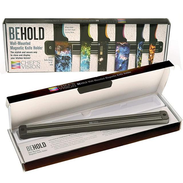 Black Wall-Mounted Magnetic Kitchen Knife Holder - BEHOLD by Chef's Vision - Magnetic Strip for Kitchen Knives - Stylish Kitchen Knife Bar Display - Ideal For Color Knives