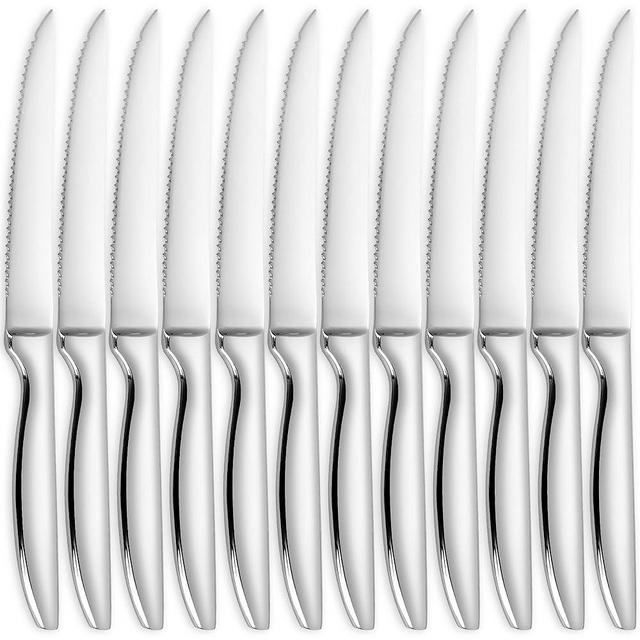 SuperCook Steak Knives Set of 12, Stainless Steel, High End, Serrated, Dishwasher Safe, Silver