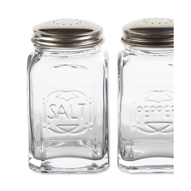 RSVP International Retro Glass Clear 2 Piece 8 Ounce Retro Style Salt Pepper Set