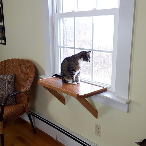 Window-Moutned Red Oak Cat Perch -- 34 inch size