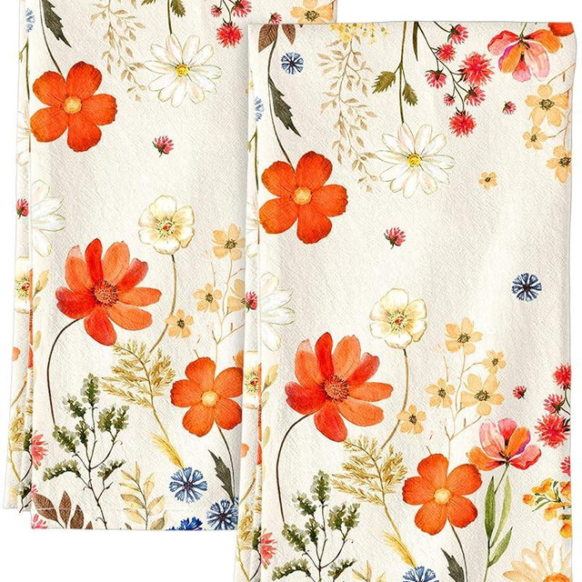 Miss Adola Flour Sack Kitchen Towels Set of 2-18x26 Cotton Dish Towels with Hanging Loop Reusable Tea Towel for Cleaning Spring Absorbent Dishcloths Cute Home Decor Housewarming, Red Flower