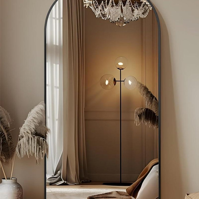 Full Length Mirror, 68"x26" Floor Mirror, Floor Standing Freestanding Arch Full Body Mirror with Stand for Bedroom, Hanging Mounted for Living Room Cloakroom, Black