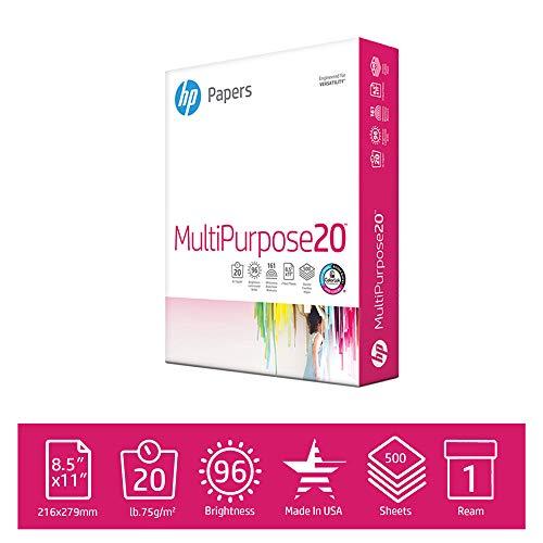 HP Printer Paper MultiPurpose 20lb, 8.5x 11 Paper, 1 Ream, 500 Sheets, Made in USA, Forest Stewardship Council (FSC) Certified Resources, 96 Bright, Acid Free, Engineered for HP Compatibility, 112000R
