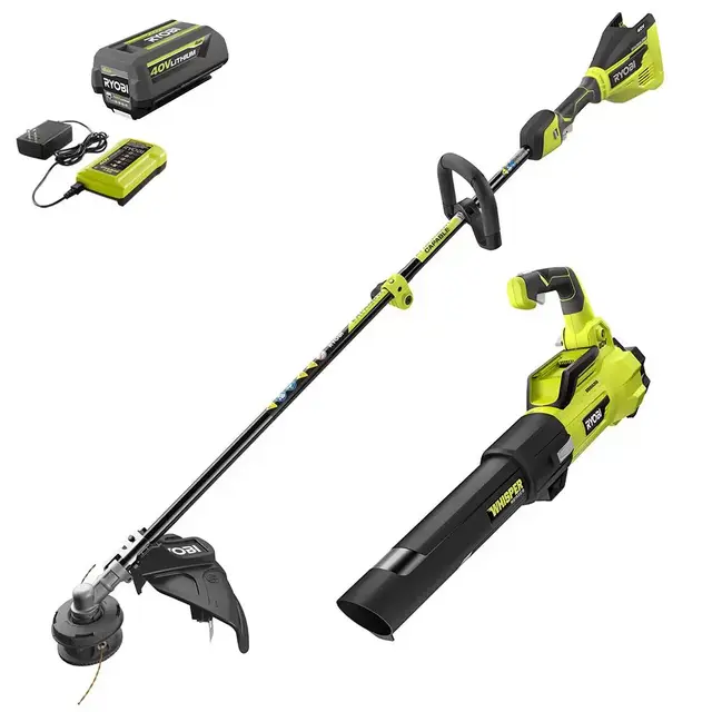 40V Brushless Cordless Battery String Trimmer and Jet Fan Blower Combo Kit (2-Tools) with 4.0 Ah Battery and Charger