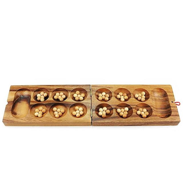 Logica Puzzles Art. Mancala - Board Game in Fine Wood - Strategy Game for 2 Players - Travel Versions - Eco Solid Wood Teak/Samena
