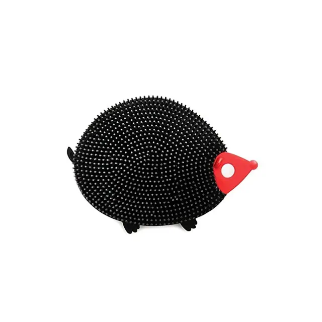 Norpro Silicone Dish Scrubbing Sponge / Vegetable Scrubber Brush - Black Hedgehog Shaped