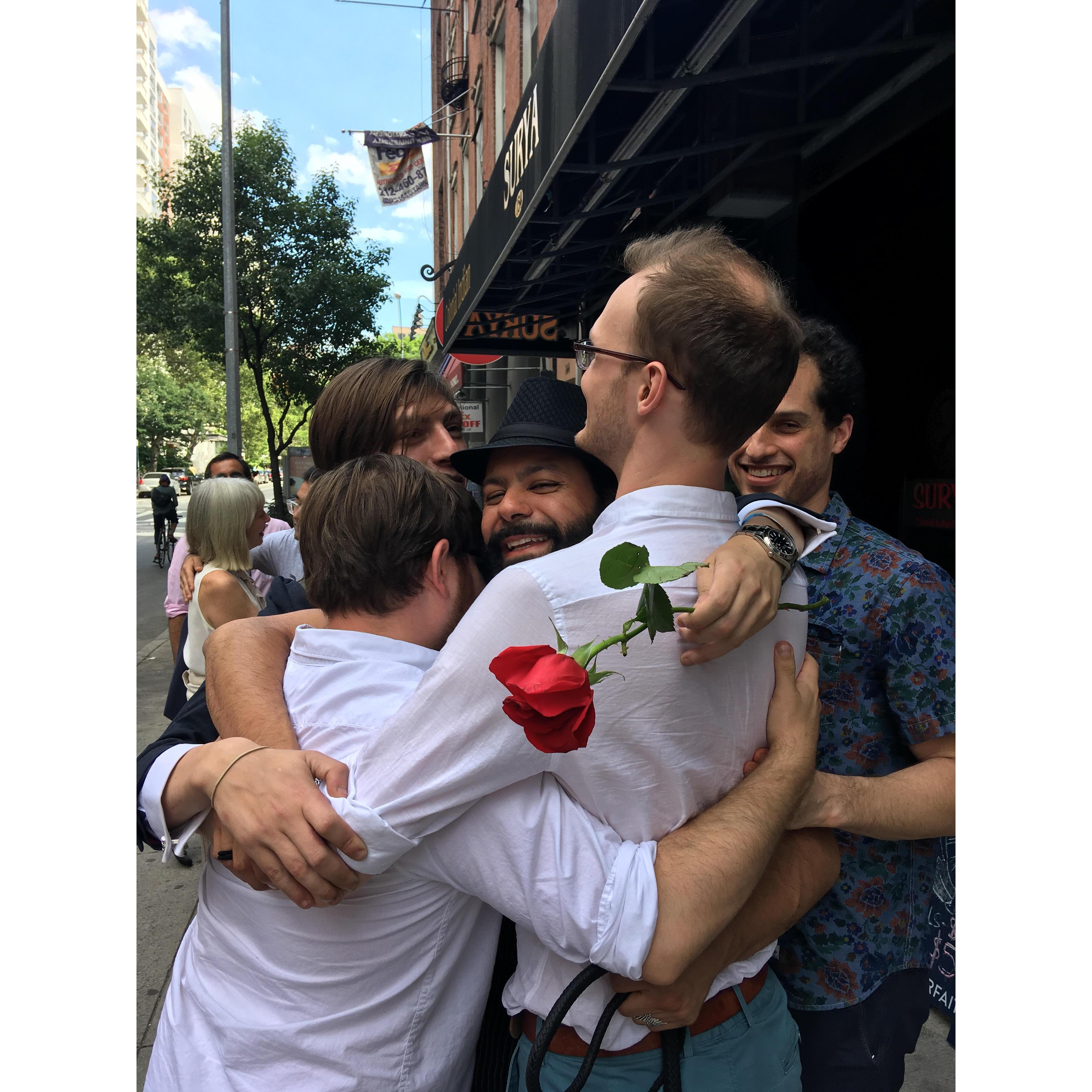 Surrounded by love in a world where we don't often see men hugging and bonding with other men. Male intimacy is on the rise. Times are changing.
