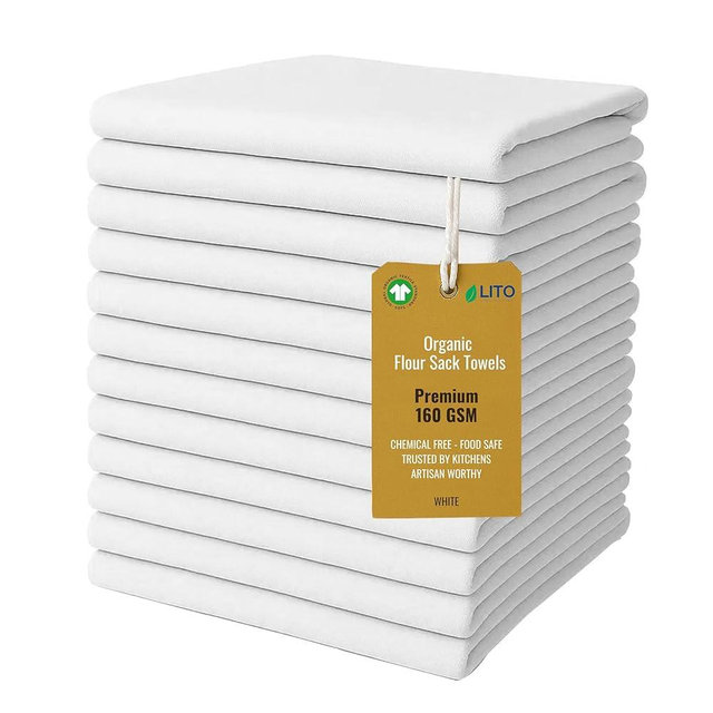 Flour Sack Towels | Tea Towel for Crafts| Kitchen Dish | Cotton Blank Towel for Embroidery| Baking Bread Proofing Linen Cover| Super Absorbent Quick Dry |12 Pack 28"x28" White