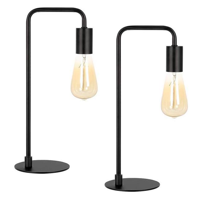 Industrial Table Lamp Set of 2, Small Black Metal Desk Lamp for Bedroom Nightstand Dressers Office Living Room Coffee Table College Dorm