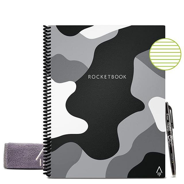 Rocketbook Smart Reusable Notebook - Lined Eco-Friendly Notebook with 1 Pilot Frixion Pen & 1 Microfiber Cloth Included - Lunar Winter Cover, Camo Notebook, Letter Size (8.5" x 11")