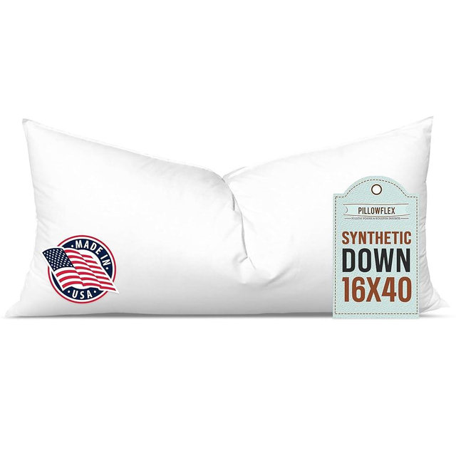 Pillowflex Synthetic Down Pillow Insert - 16x40 Down Alternative Pillow, Ultra Soft, Large Rectangle Body Sleeping Pillow, Lumbar, Long, Back - 1 Decorative Pillow Form