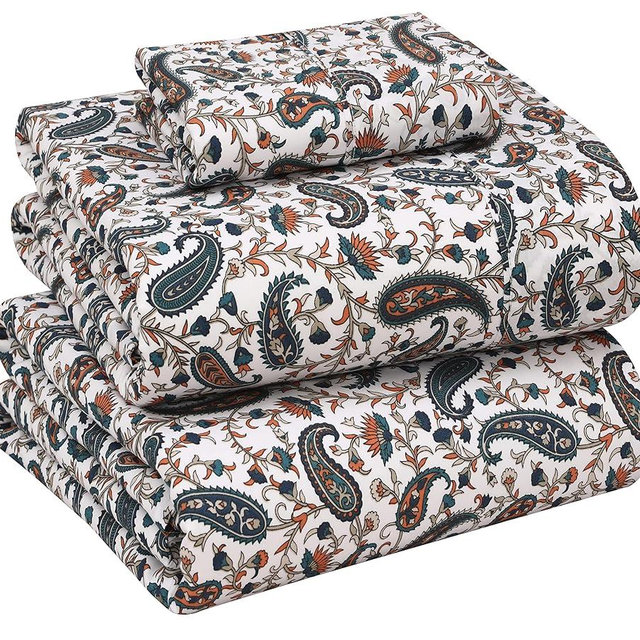 RUVANTI 100% Cotton Sheets – Twin Size Percale Bedding, Cooling & Breathable Floral Design, Durable with a Crisp, Soft & Comfortable Feel, 16" Deep Pocket, 3-Piece Set, Teal Paisley